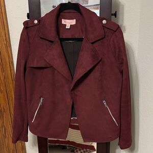 Philosophy Burgundy Women's Faux Leather Suede Feel Jacket